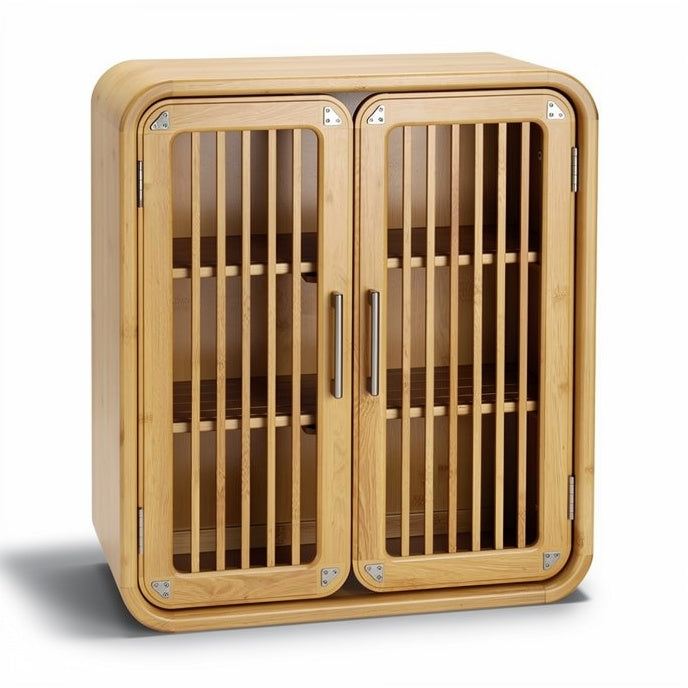 **Półka bambusowa z drzwiami przesuwnymi - minimalistyczny design i funkcjonalność**